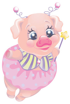 vector cartoon character cute piggy fairy