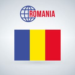 Romania flag, vector illustration isolated on modern background with shadow.