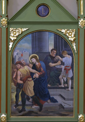 Obraz na płótnie Canvas 1st Stations of the Cross, Jesus is condemned to death, church of Saint Matthew in Stitar, Croatia