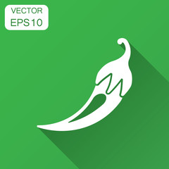 Chili pepper in flat style. Spicy peppers illustration with long shadow. Chili paprika business concept.