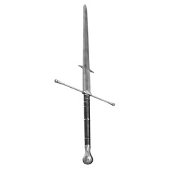 Medieval Double Edged Two Handed Sword on white background. 3D illustration