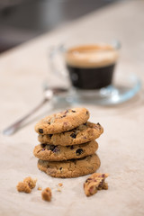 Fresh breakfast at morning. Cookies and coffee.