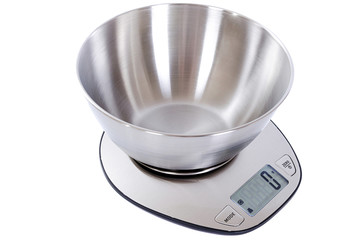 Kitchen scale on white background close-up