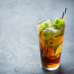 Cuba libre alcohol cocktail drink with rum, cola, ice, lime