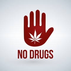 No drugs symbol. marijuana on hand. vector illustration isolated on white background.