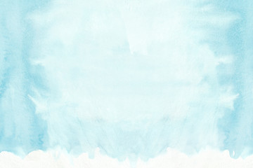 Sky blue horizontal  watercolor  gradient  hand drawn  background. Middle part is lighter than other sides of image.

