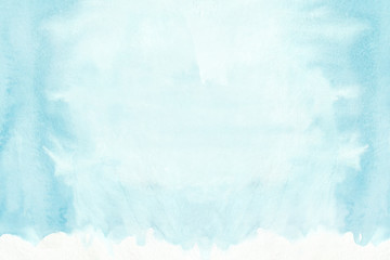 Sky blue horizontal  watercolor  gradient  hand drawn  background. Middle part is lighter than other sides of image.