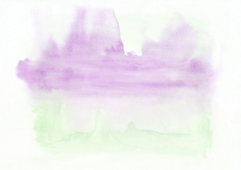 Obraz premium Green and pink horizontal watercolor gradient hand drawn background. Top part is lighter than other sides of image. 