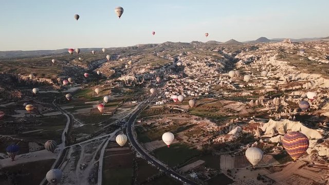 Airballons adove Kappadokya. Beautiful natural landscape  at the summer time