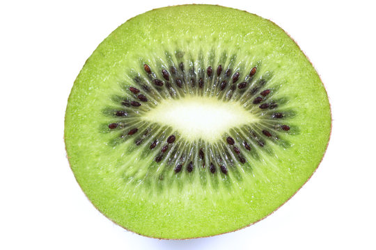 Ripe and fresh kiwi fruit slice isolated on white background.