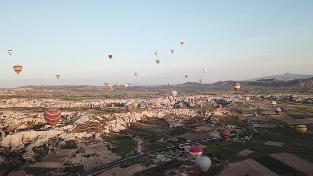 Airballons adove Kappadokya. Beautiful natural landscape  at the summer time