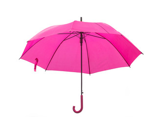 Opened umbrella pink color isolated on white background with clipping path.