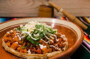 Traditional mexican sope with chorizo