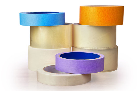 Duct tape in assortment, white background, with saved by clipping path.