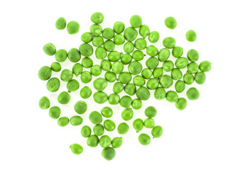 Fresh corn green peas isolated on white background, top view.