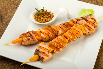 Grilled salmon skewer