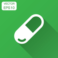 Capsule pills tablet vector icon in flat style. Medical pills illustration with long shadow. Capsule and drug concept.
