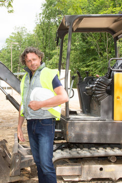 site Construction Worker man Driving Digger