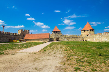 Old fortress on the river Dniester in town Bender, Transnistria. City within the borders of Moldova under of the control unrecognized Transdniestria Republic in summer sunny day.