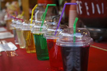 Lemonade, a refreshing drink in a plastic cup. Street food
