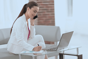 business lady talking to a financial partner