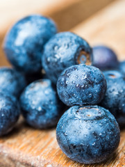 Closeup of fresh blueberries with beads of water