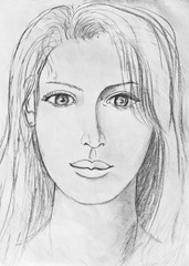 Portrait of a young girl. Pencil drawing