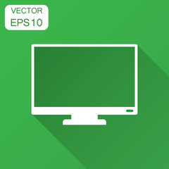 Computer monitor vector icon in flat style. Television illustration with long shadow. Tv display business concept.