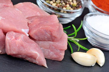 Pork with spices on slate