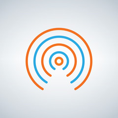 WIFI signal circle waves Icon Vector flat design style in blue and orange colors, isolated on modern background.