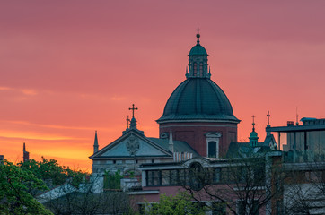Fototapeta na wymiar Krakow, Poland, st Peter and Paul church during sunrise