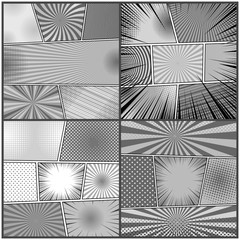 Comic book gray backgrounds set