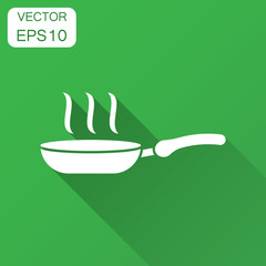 Frying pan icon in flat style. Cooking pan illustration with long shadow. Skillet kitchen equipment business concept.