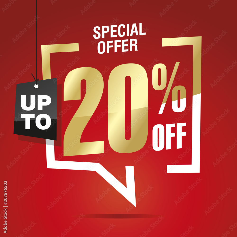 Wall mural 20 percent off sale isolated gold red sticker icon