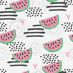 Cute seamless childish pattern with watermelon. For kids clothing, textile, wrapping.