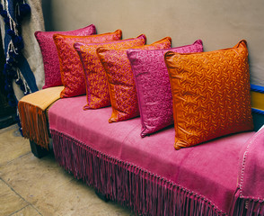 Colorful arabic cushions and carpet