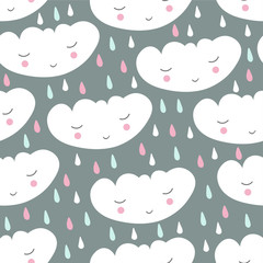 Seamless cute pattern with lovely cloud. Scandinavian design for kids. Children drawing.