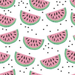 Cute seamless childish pattern with watermelon. For kids clothing, textile, wrapping.
