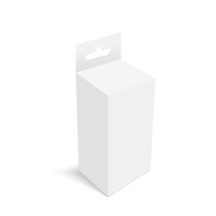 White Product Package Box With Hang Slot. Mock Up. Vector.