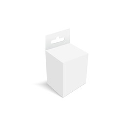 White Product Package Box With Hang Slot. Mock Up. Vector.