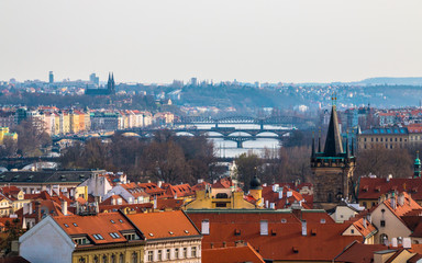 Fototapeta na wymiar Cityscape with bridges on Vltava river in Prague, Czech Republic