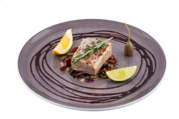 tuna steak on the dried tomatoes salad