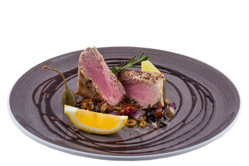 tuna steak on the dried tomatoes salad