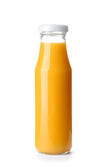 Bottle with fresh juice on white background