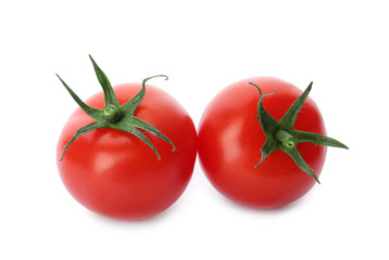 Fresh ripe red tomatoes on white background