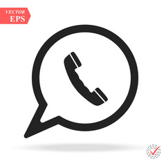 Black phone handset in speech bubble vector icon eps10