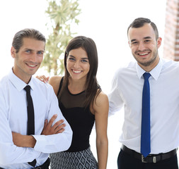 closeup of a happy business team of people.