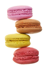 colored macaroons isolated on white background without a shadow closeup. Top view. Flat lay