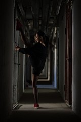 Fototapeta na wymiar Girl Gymnast Strong Flexible Body 