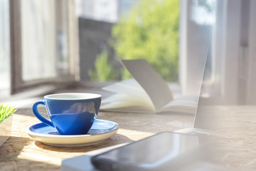 Coffee and laptop at office . workspace